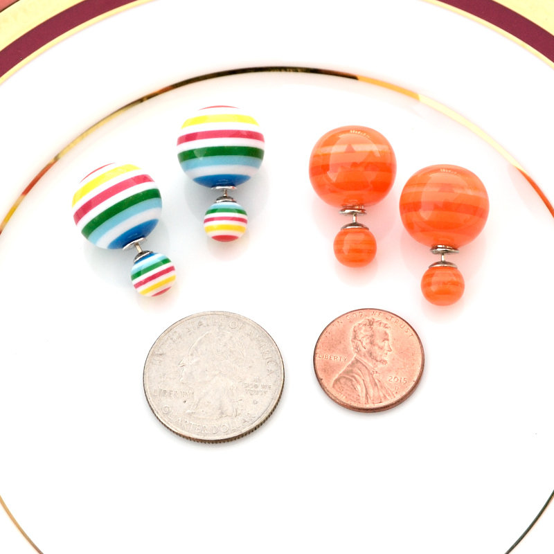 Double sided Multi color Striped Faux Pearl Earring
