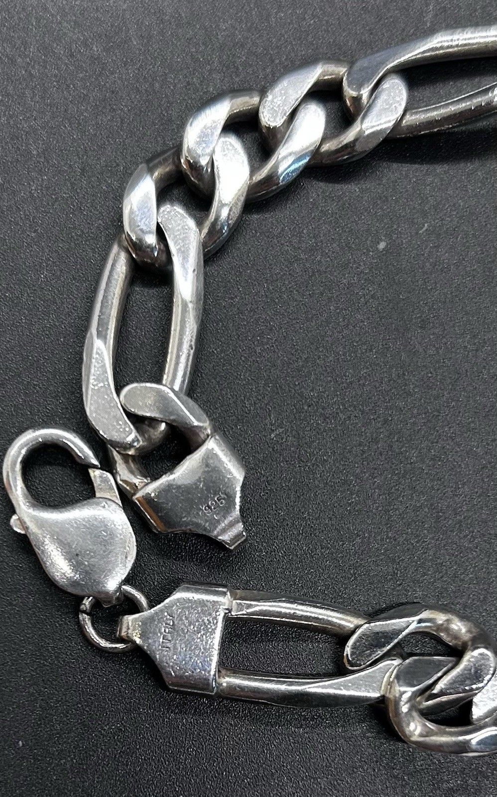 Vintage Sterling Silver Figaro Chain ID Bracelet size 9in 47.6Grams Un-Engraved