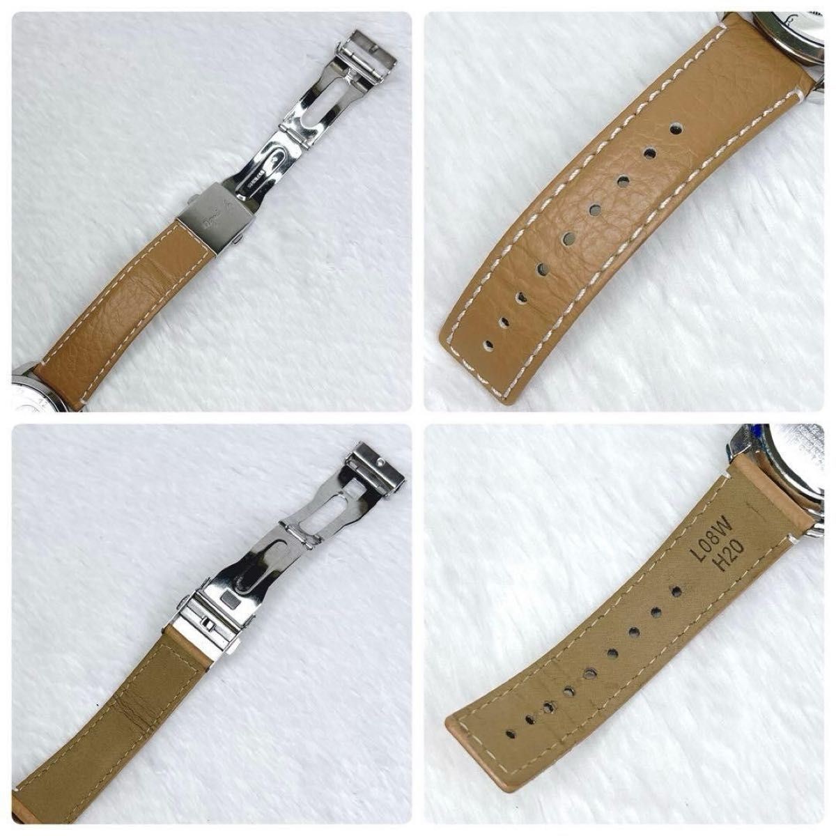 agnes b. SAM Solar Chronograph White Dial Men Leather Watch V172-0AW0