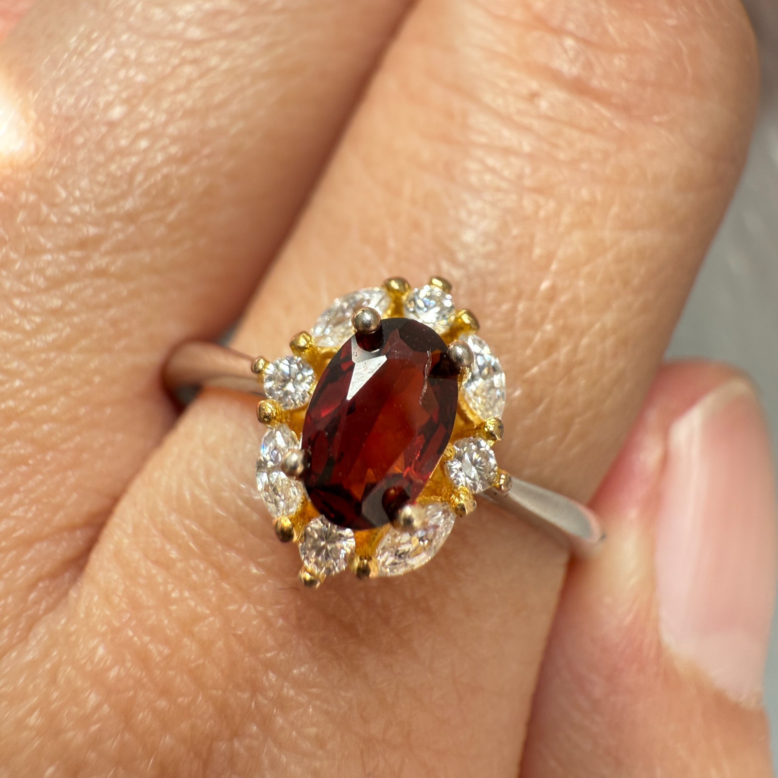 925 Sterling Silver Ring 6x4mm Natural Rhodolite Garnet Gemstone Zircon Red Gift