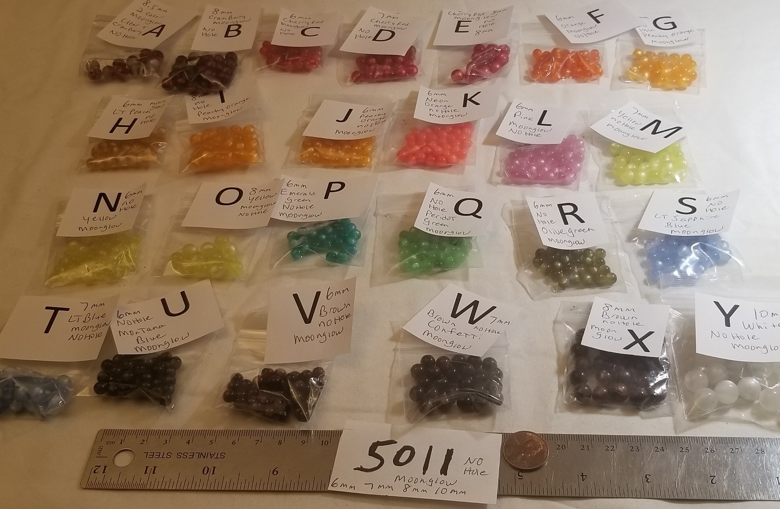 Vtg Mix Size Thermoset Moonglow No Hole Lucite Bead Jewelry Craft Repair a Coro
