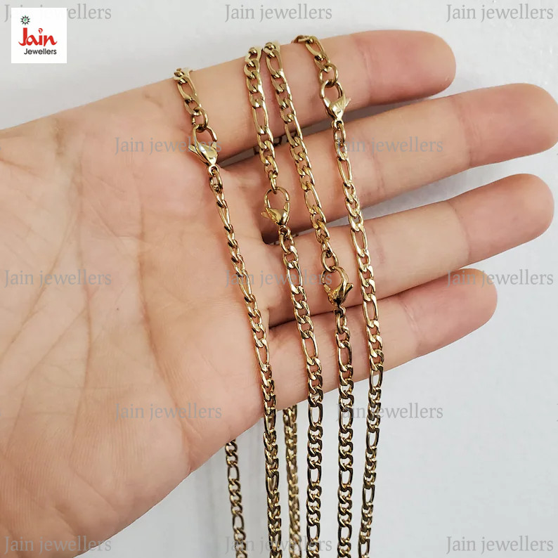REAL GOLD 18 Kt, 22 Kt Hallmark Gold Figaro Link Unisex Necklace Chain 3.5 MM