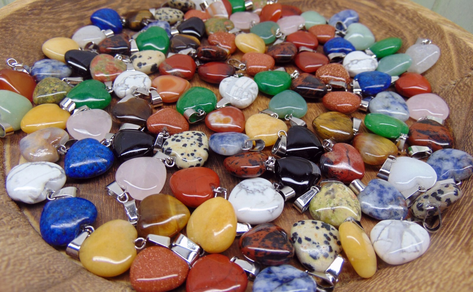 Mixed GemStone Heart Pendants 16mm ~ Silver Plated Ball Chain Necklace Optional