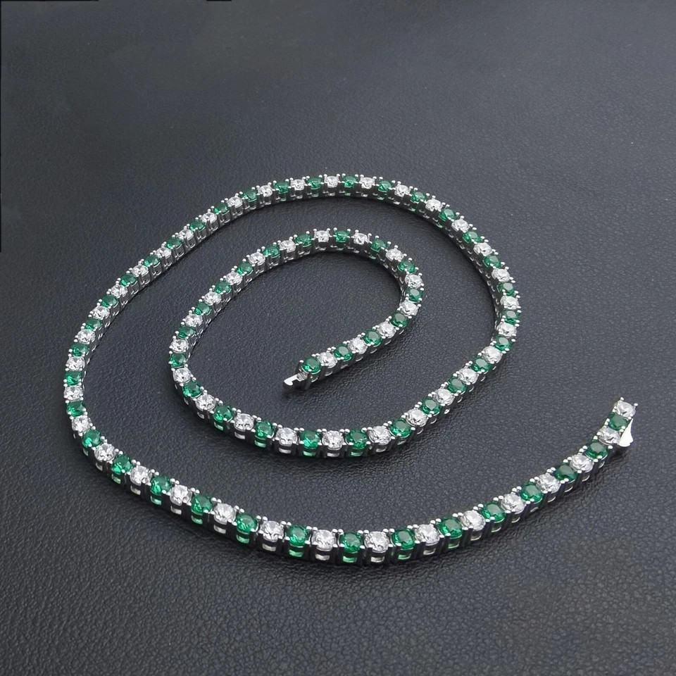 15TCW Round Cut Lab Created Emerald & DiamondTennis Necklace 925 Sterling Silver