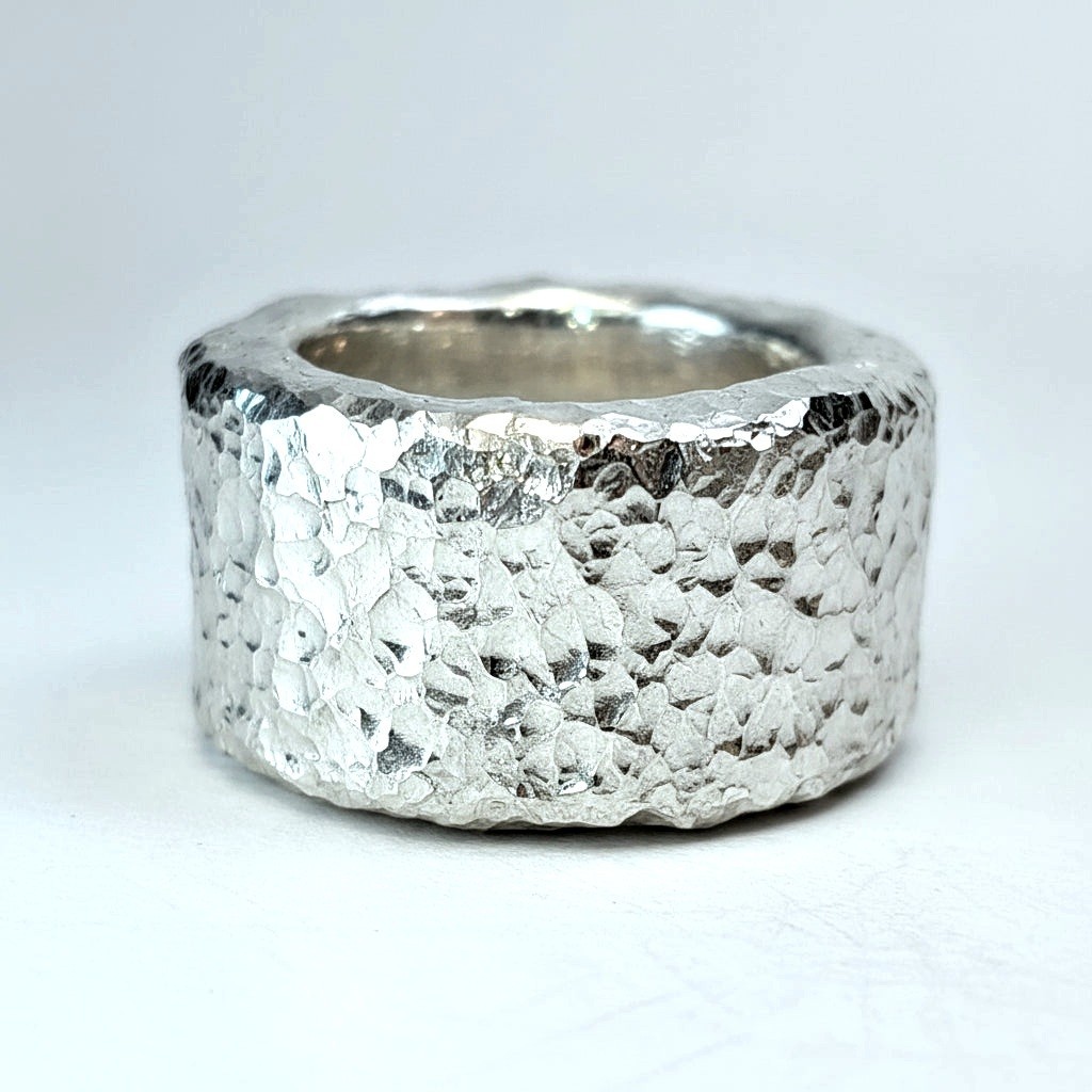 Hammered CUSTOM Organic Solid 999 Silver Ring 31g 1Oz Width 13.5mm Thick 3.5mm