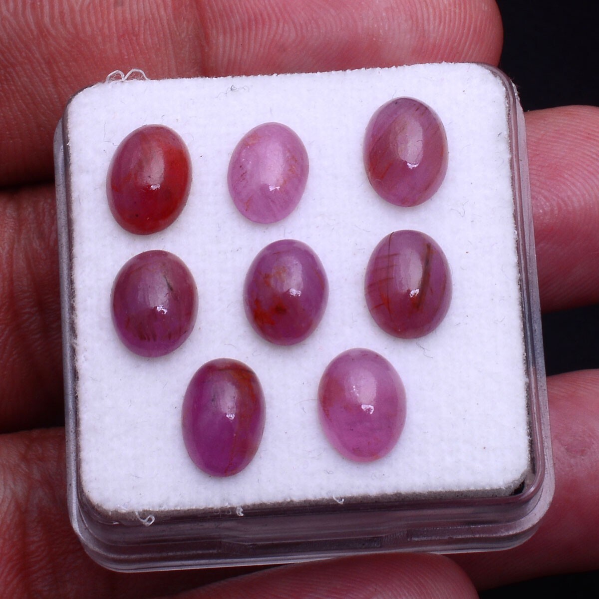 8 Pcs Natural Ruby 7.71mm-8.76mm Oval Cabochon Untreated Dazzling Red Gemstones