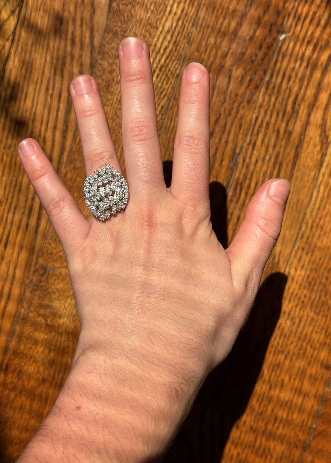 Vintage Platinum and Diamond Cluster Cocktail Ring, 38 Diamonds 4 Carat Total