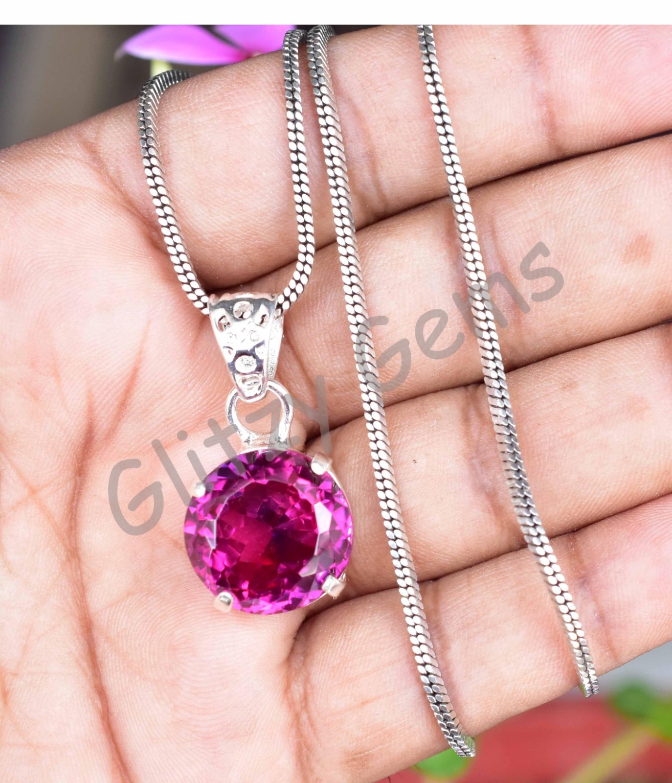 40.55 Ct Natural Rhodolite Garnet Round 925 Sterling Silver Pendant Certified
