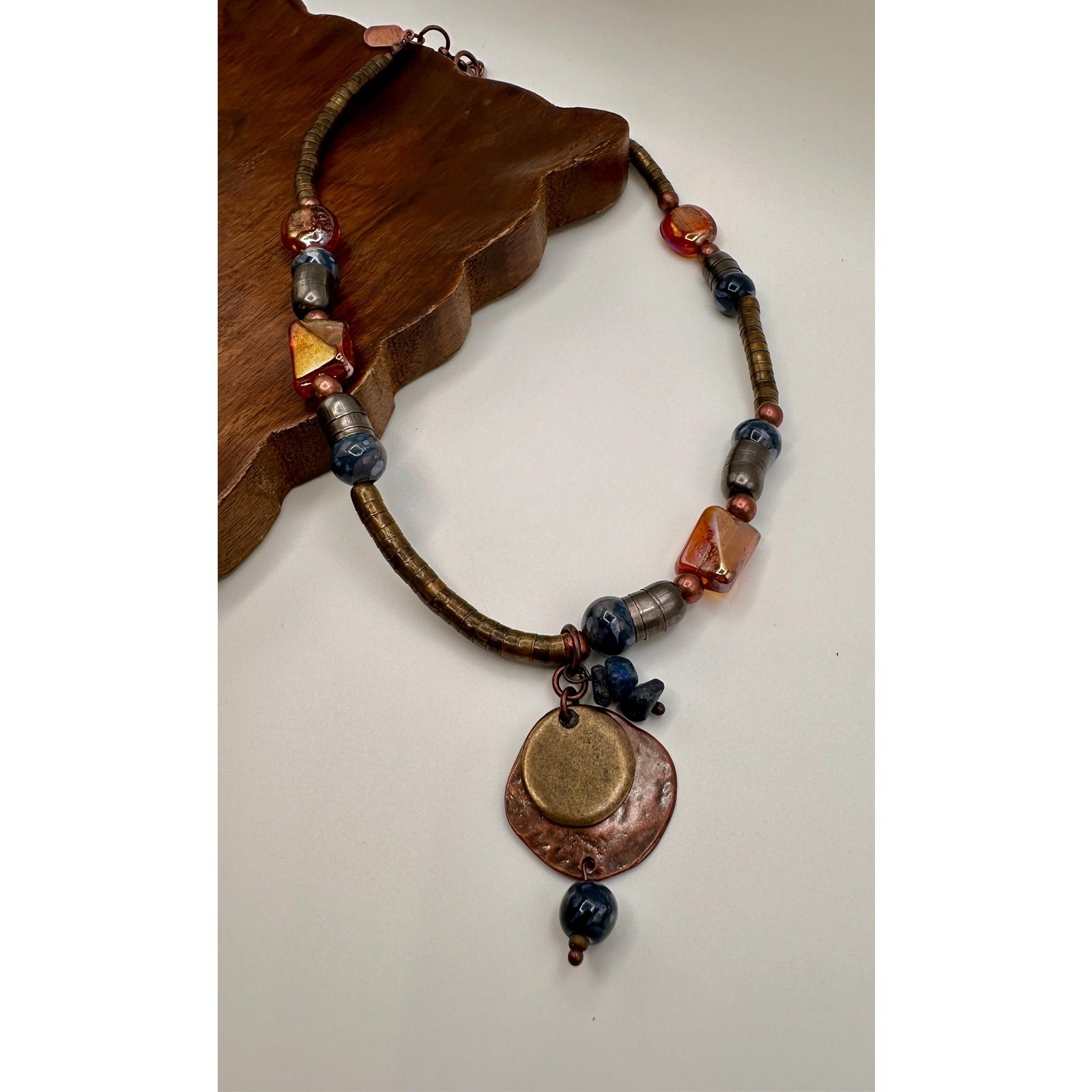 Artisan Made Necklace | Copper Stone Glass Handcrafted Statement