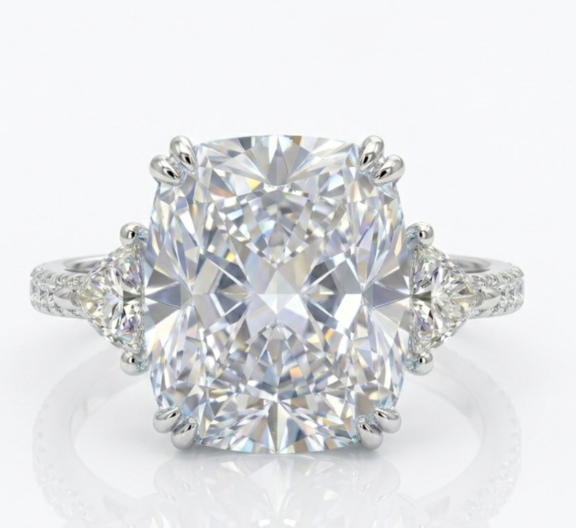 8.00 Ct Certified Cushion Cut White Natural Diamond Ring VVS1 White Gold Finish