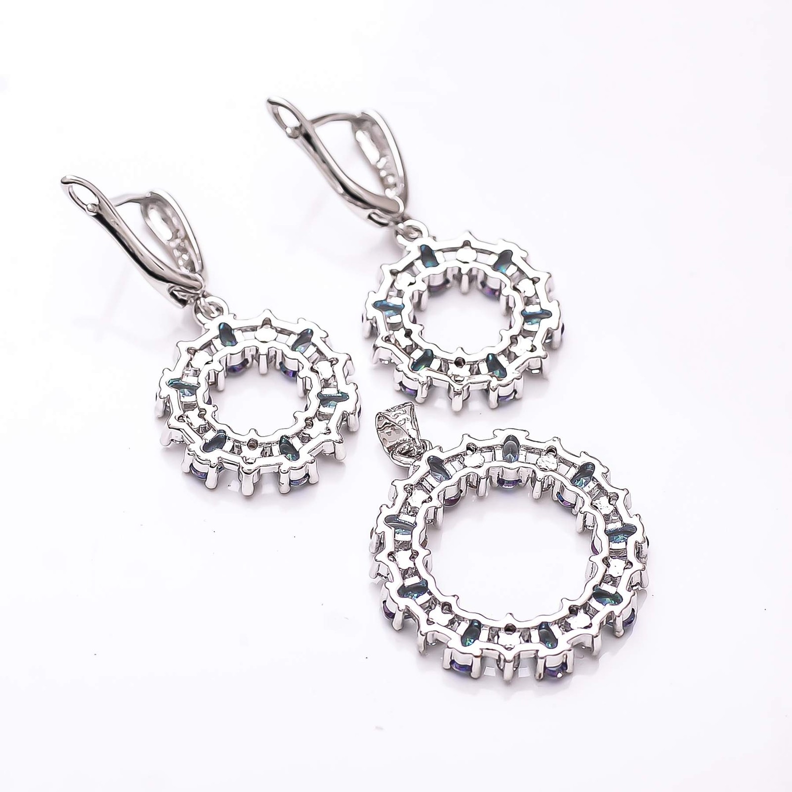 Blue Rainbow Mystic Fire Topaz 925 Sterling Silver Pendant Set P814, Christmas