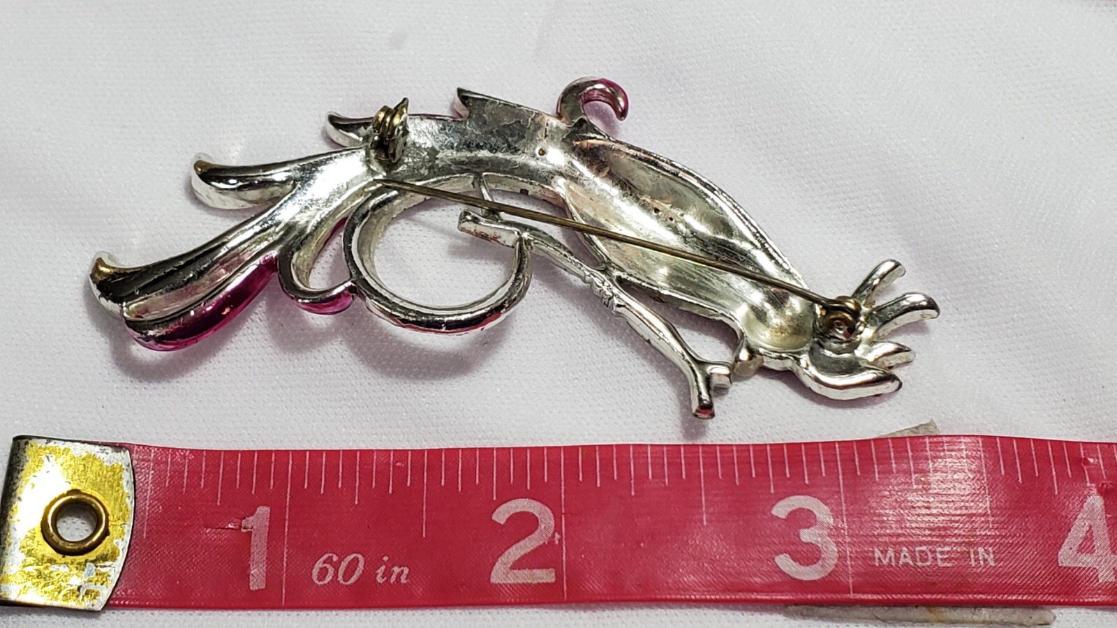 Vintage Silver Pink Bird Of Paradise Galah Cockatoo Brooch Pin