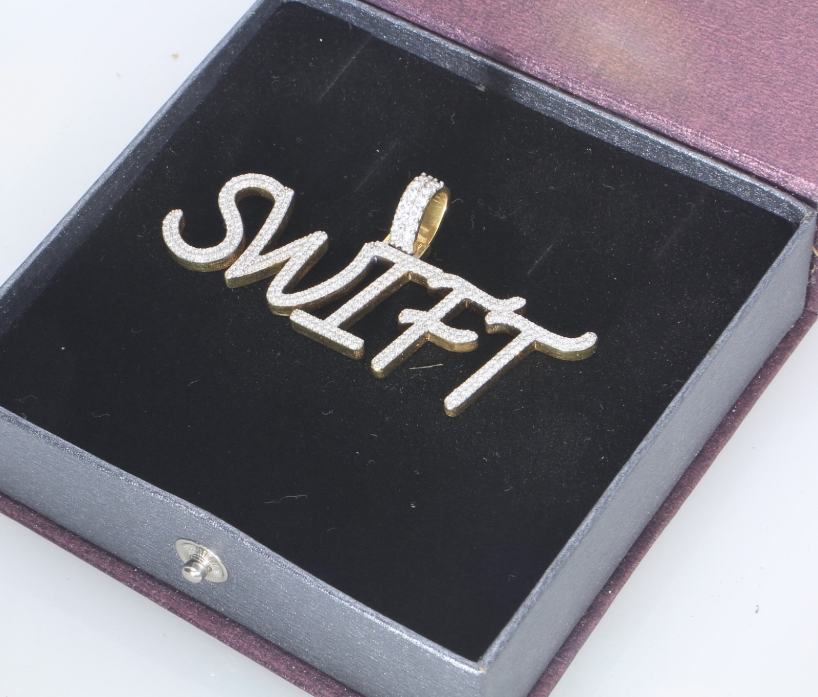 14k Solid Yellow Gold 360 Natural Diamond SWIFT Letter Name Pendant 63mm 15Grams