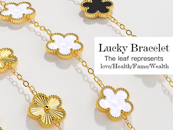 3-Pcs 18k Gold Plated Clover Lucky Bracelet For Women Flower Five Leaf Bracelets