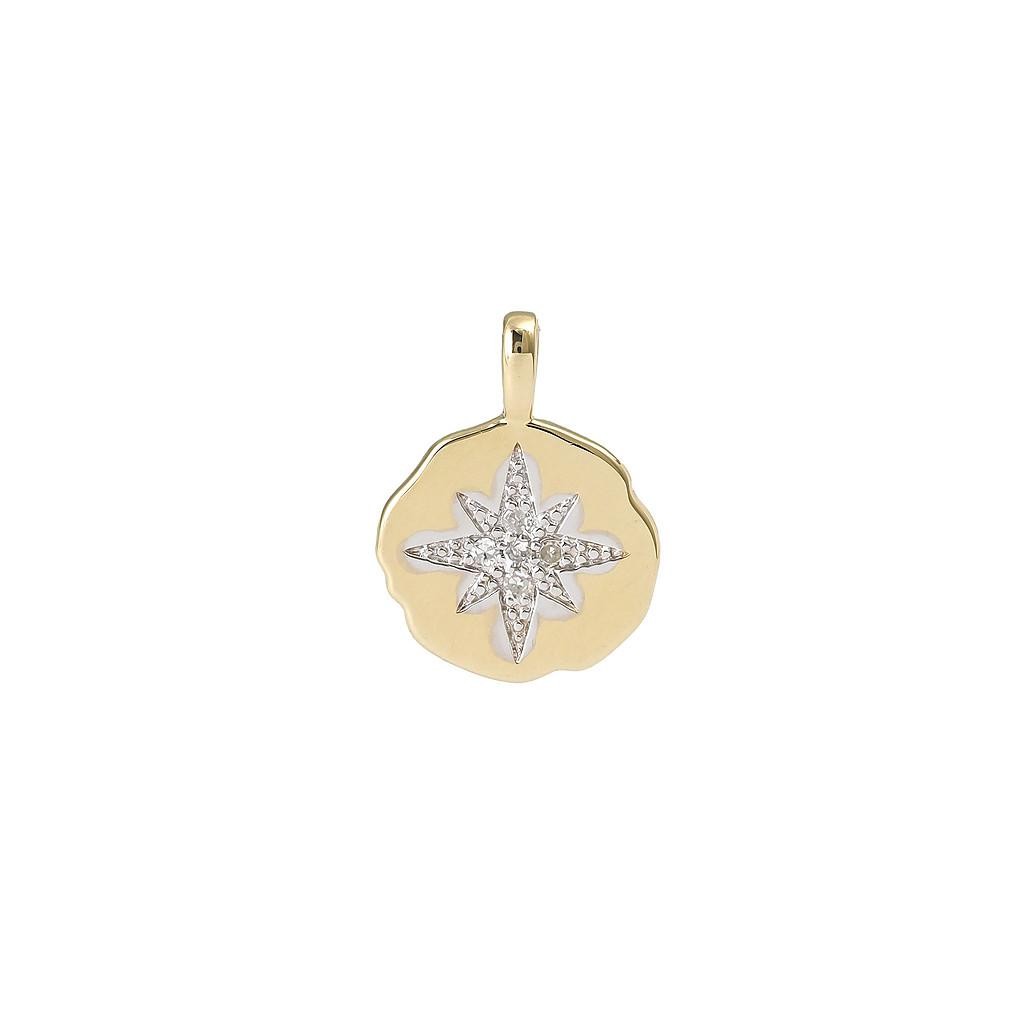 14K Real Yellow Gold Single Micro Pave Diamond Pendant 12mm