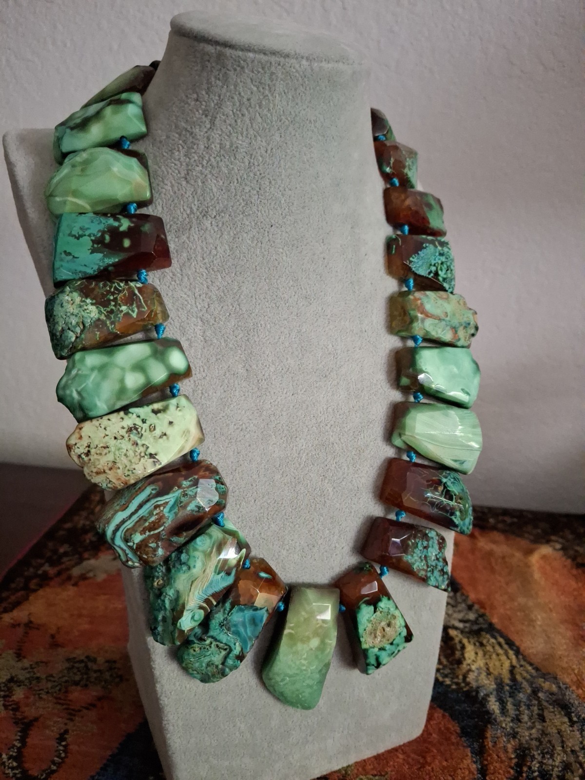 Lucas Lameth LUC CN Signed SS925 Turqouis Agate Large Bib Beautiful Necklace Vtg