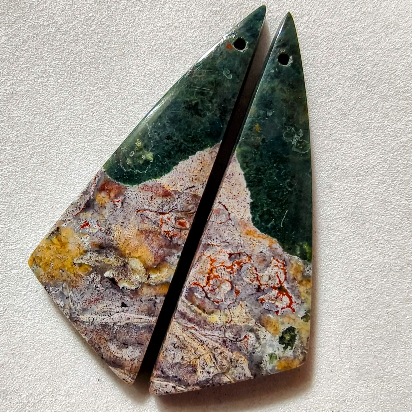 34 Cts Natural Ocean Jasper Drilled Match Pair Cabochon Gemstone 40.9 X 14.7 MM