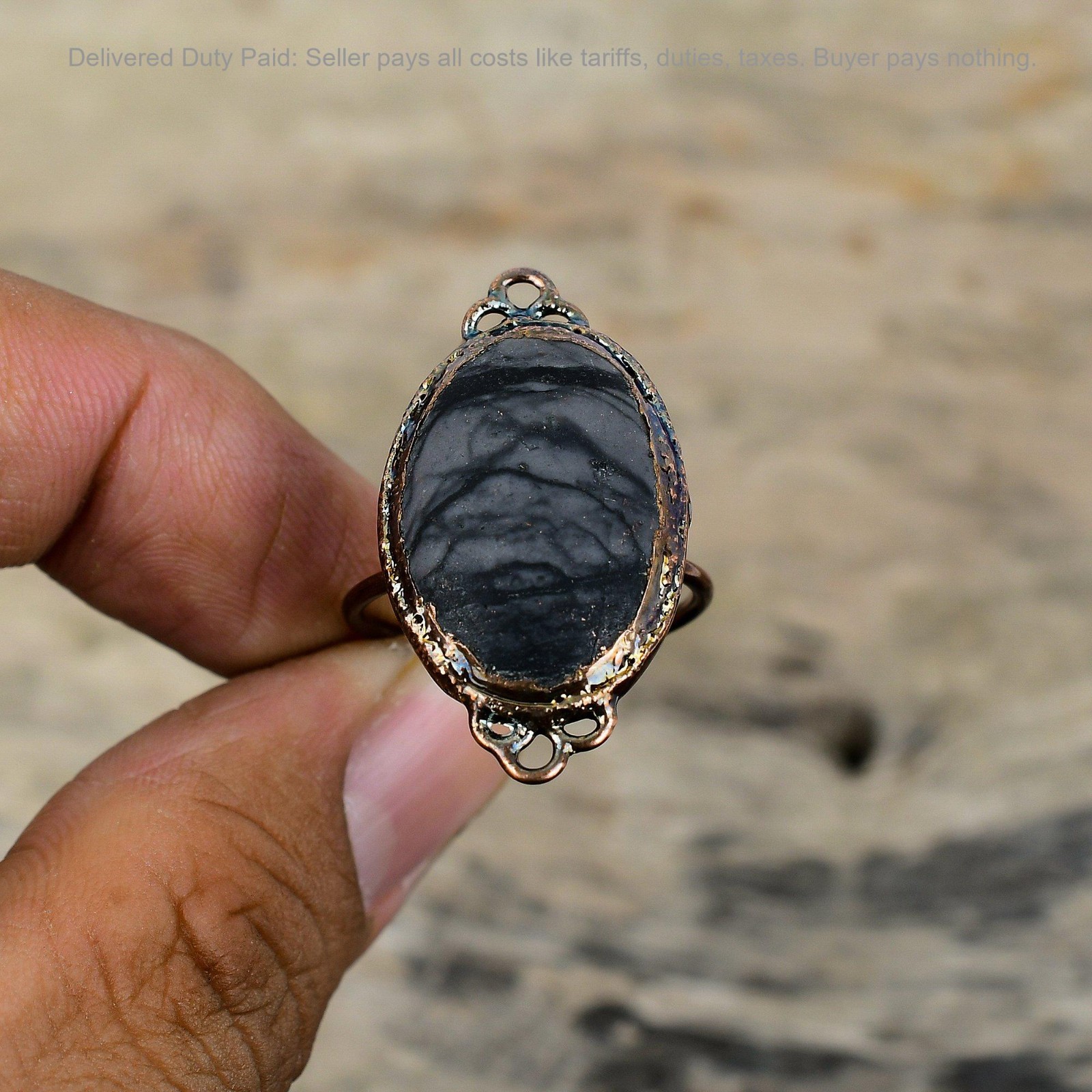 Picasso Jasper Stone Copper Promise Statement Electroformed Art Deco Sister Ring