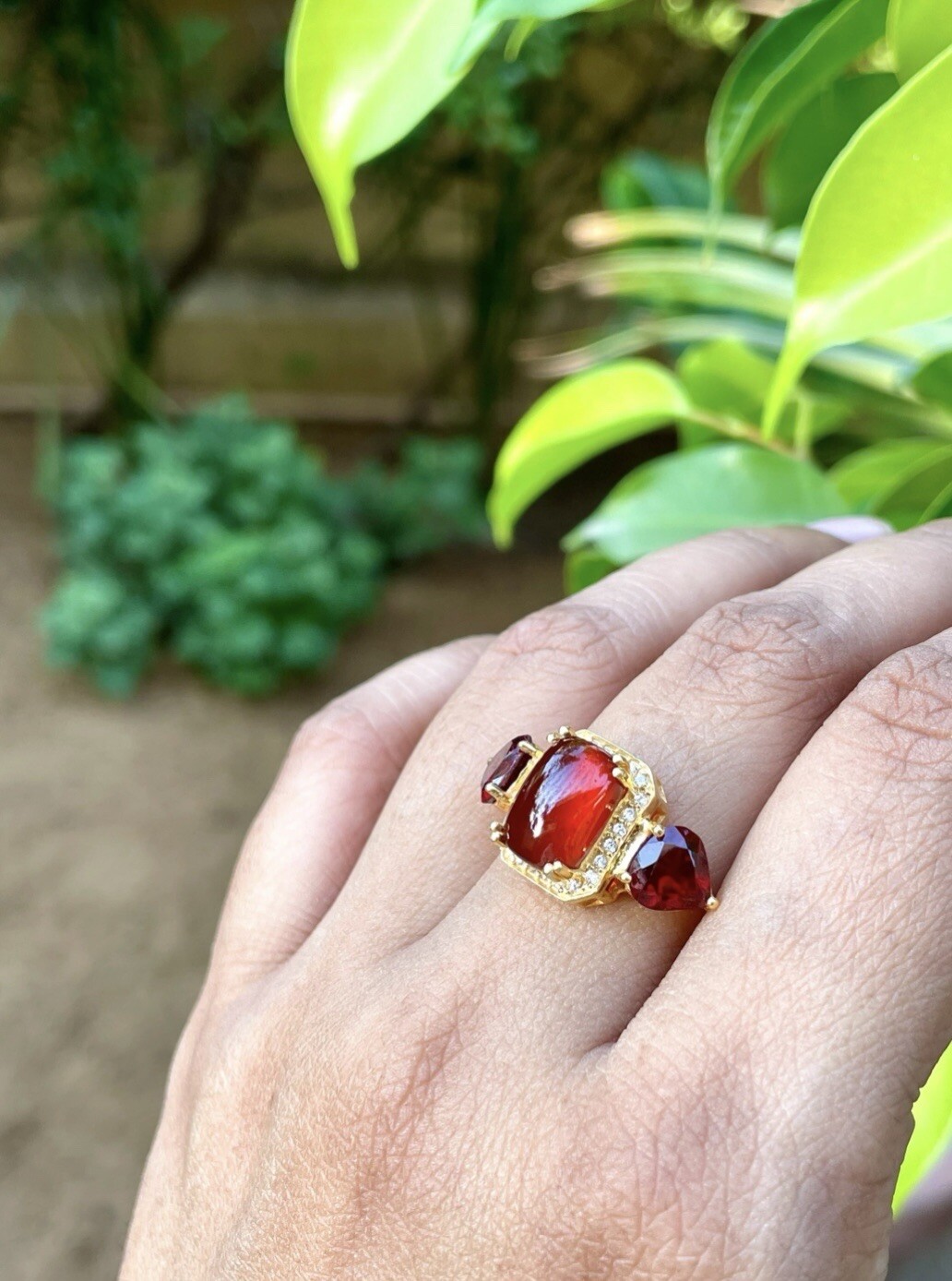Natural Orange Hessonite Garnet Solid 925 Sterling Silver Statement Ring