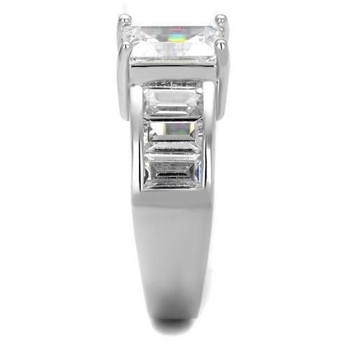 Women’s Ring, Clear CZ, Rhodium Plated, Brass, Sparkling, Elegant, Emerald Cut