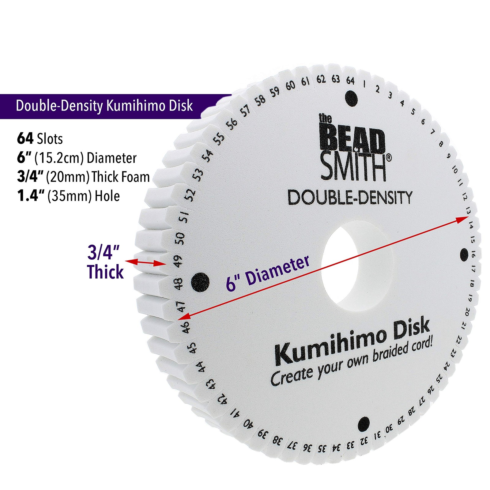 The Beadsmith Round Kumihimo 6 inch, 64 Notch, 0.75″ thick, 1 pc.,