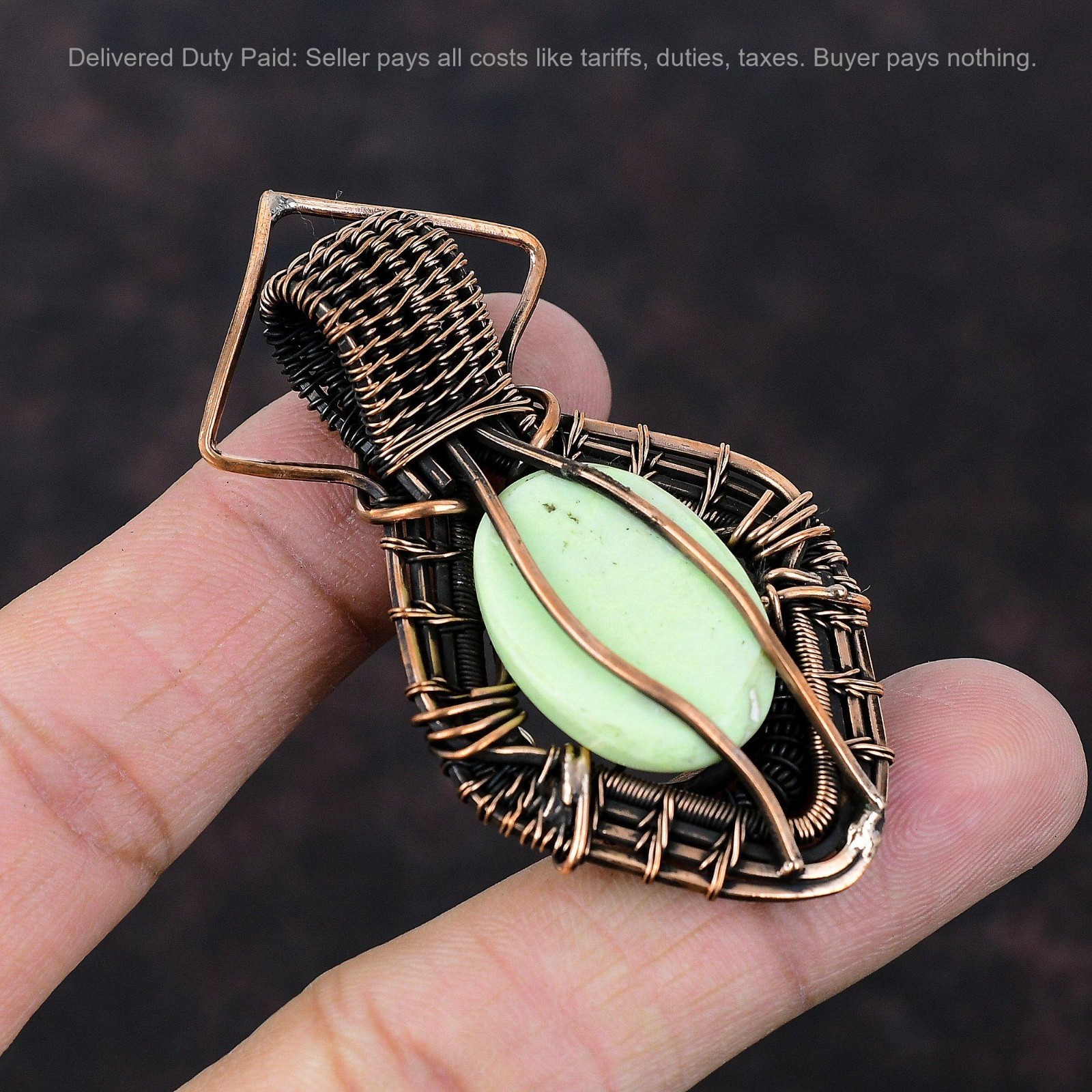 Black Friday Sale Lemon Chrysoprase Gemstone Wire Wrapped Sister Pendant Copper