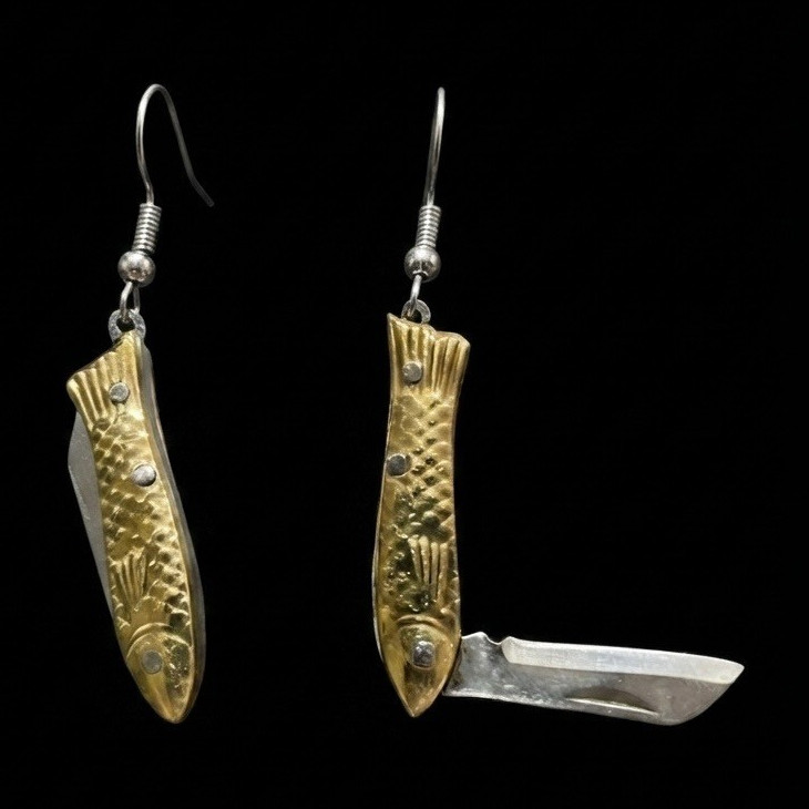 Mini Tiny Small Folding Fish Knife Earrings FREE SHIPPING