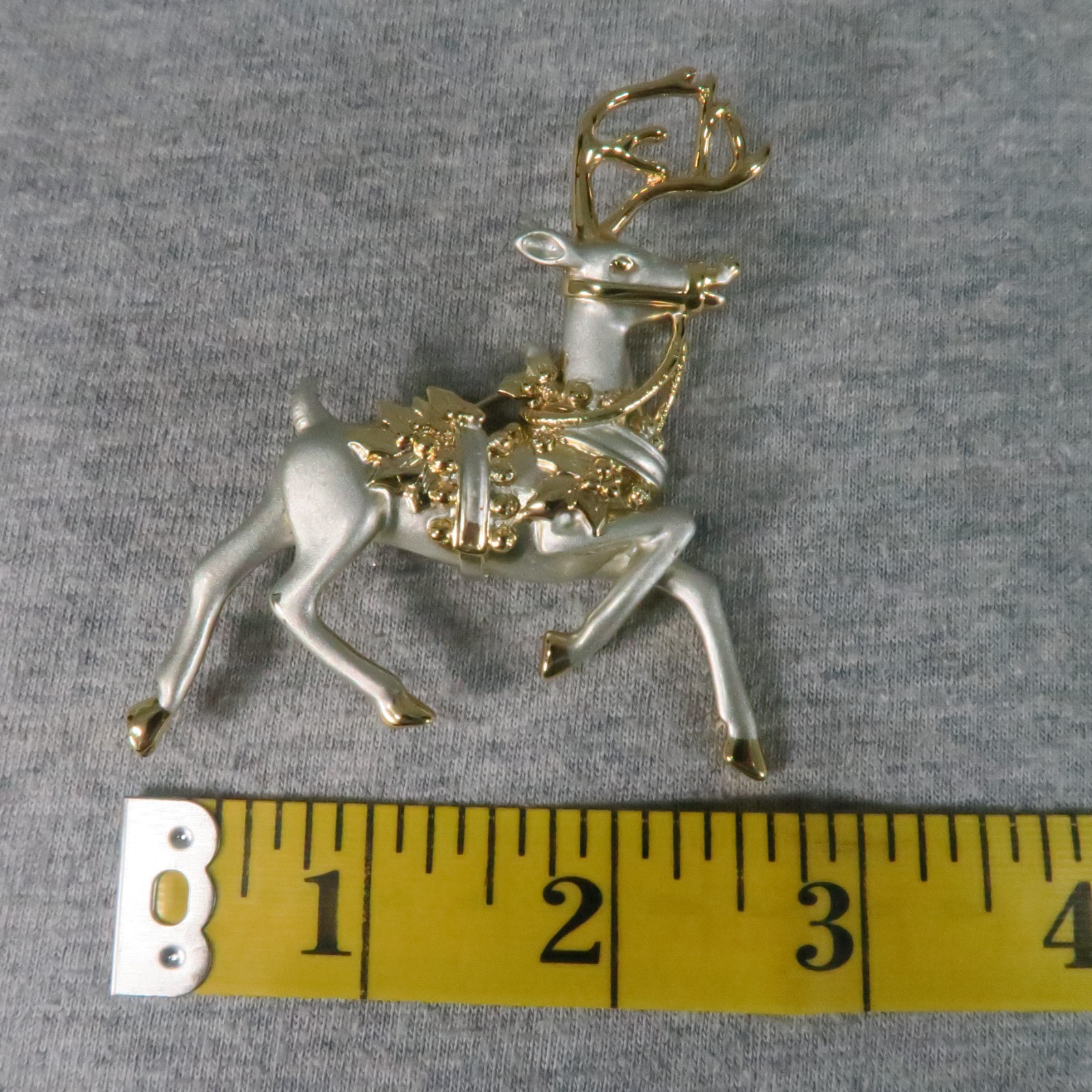 Vintage Costume Jewelry Two Toned Reindeer Brooch Pin Christmas Holiday