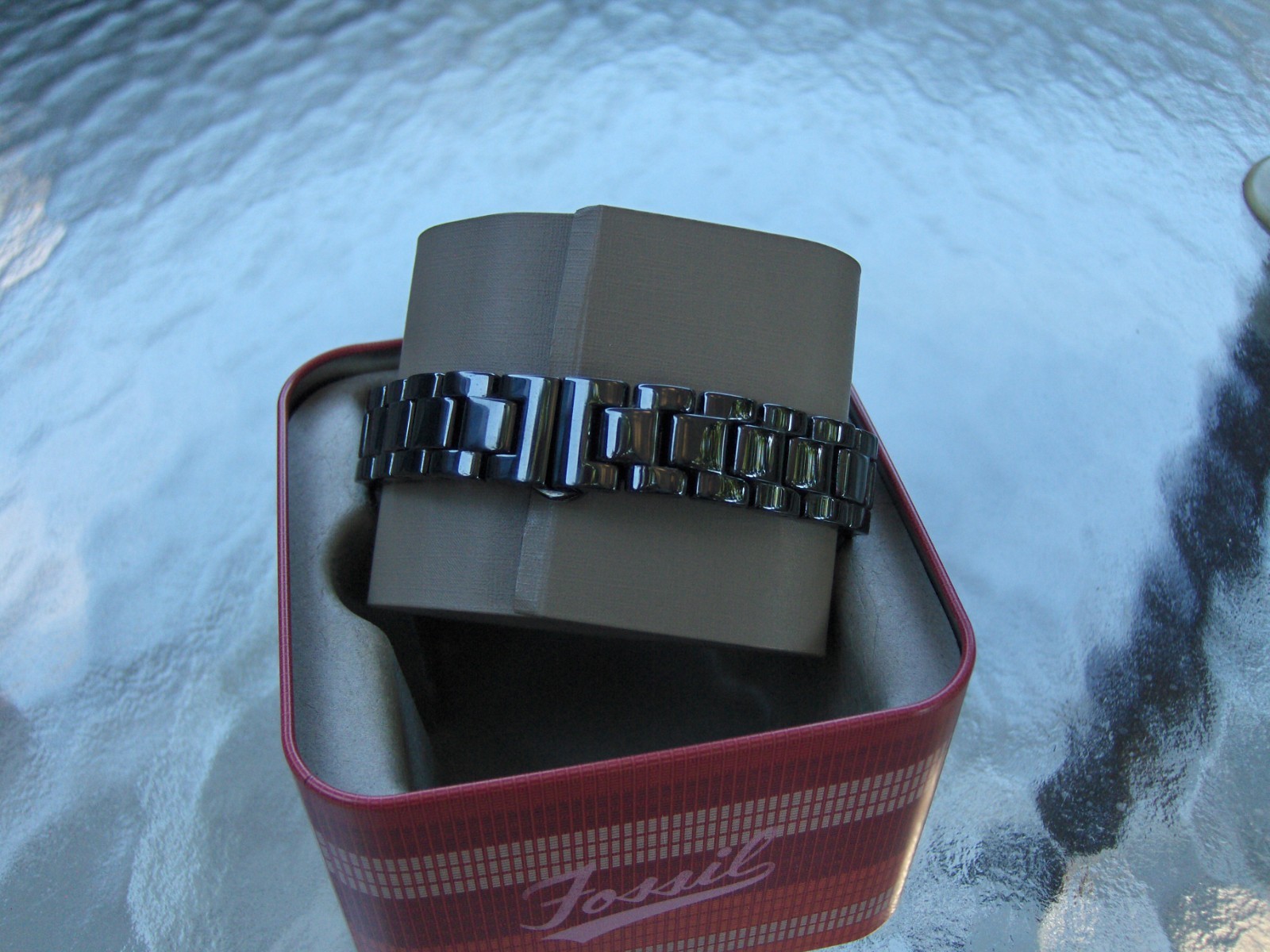 FOSSIL CE 1054 RILEY MINI BLACK PEARL CERAMIC BRACELET SWAROVSKI CRYSTAL STONES