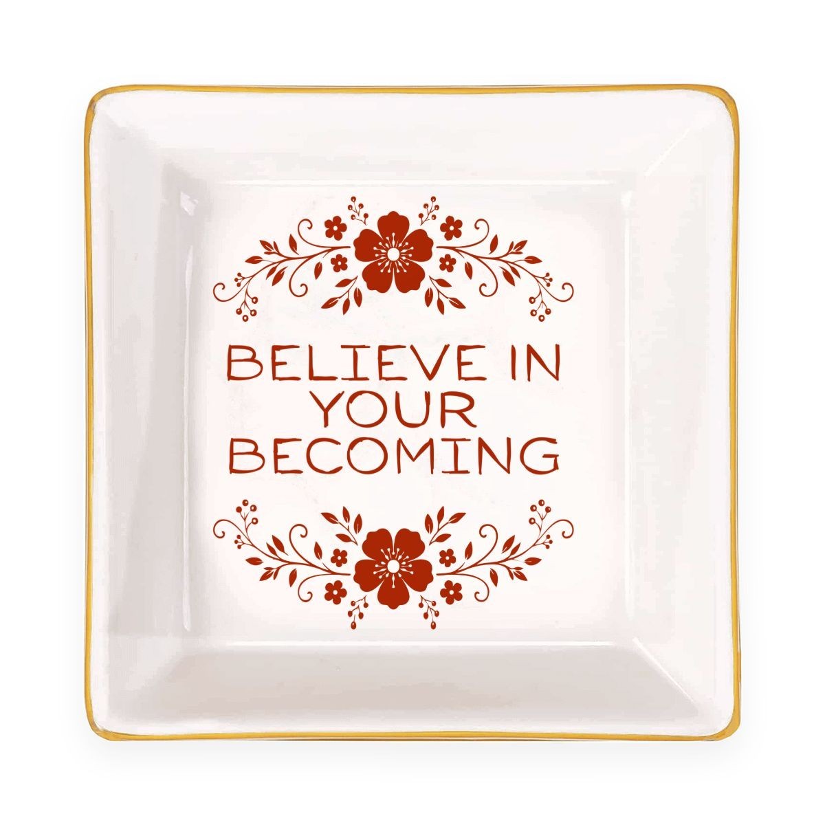 Believe In Your Becoming Hippie Flower Jewelry Dish Boho Trinket Ring Holder