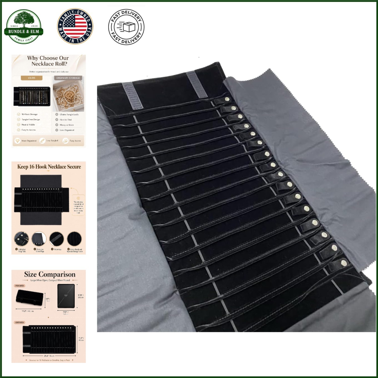 Lightweight Foldable Jewelry Roll with 16 Slots for Travel and Everyday Use