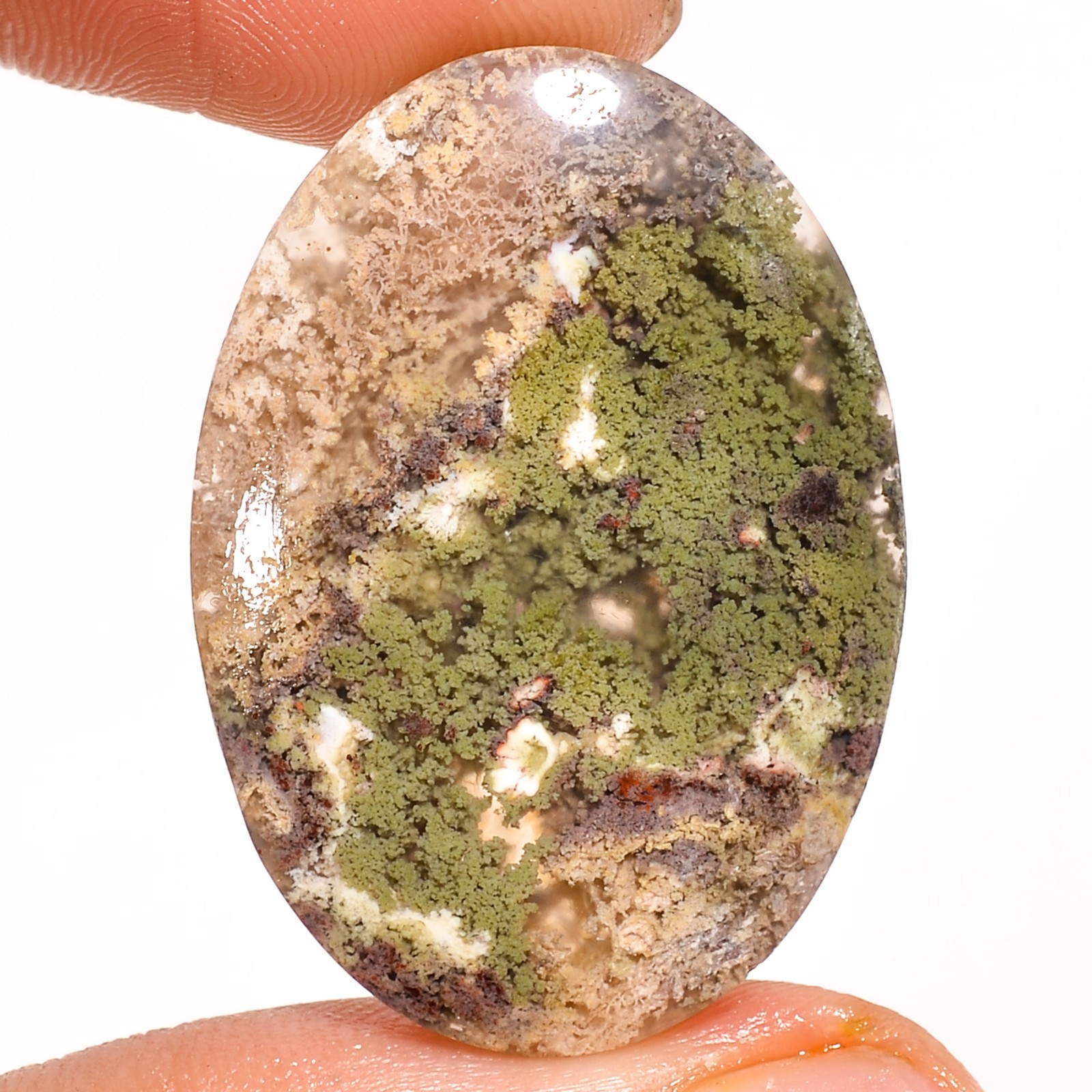 Natural indonesian Scenic Moss Agate Oval Cabocho 22X31X5mm High Quality 26.50ct