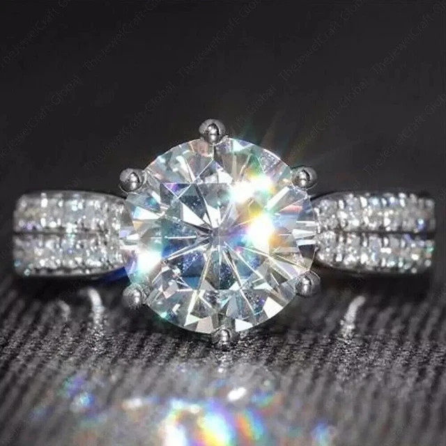 3Ct Round Cut Moissanite Women’s Solitaire Engagement Ring 14K White Gold Plated