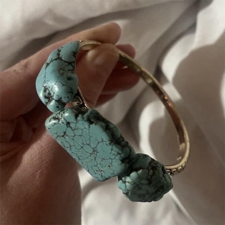 Handmade Natural Turquoise & Rhinestones jewel bangle 57mm Inner Diameter