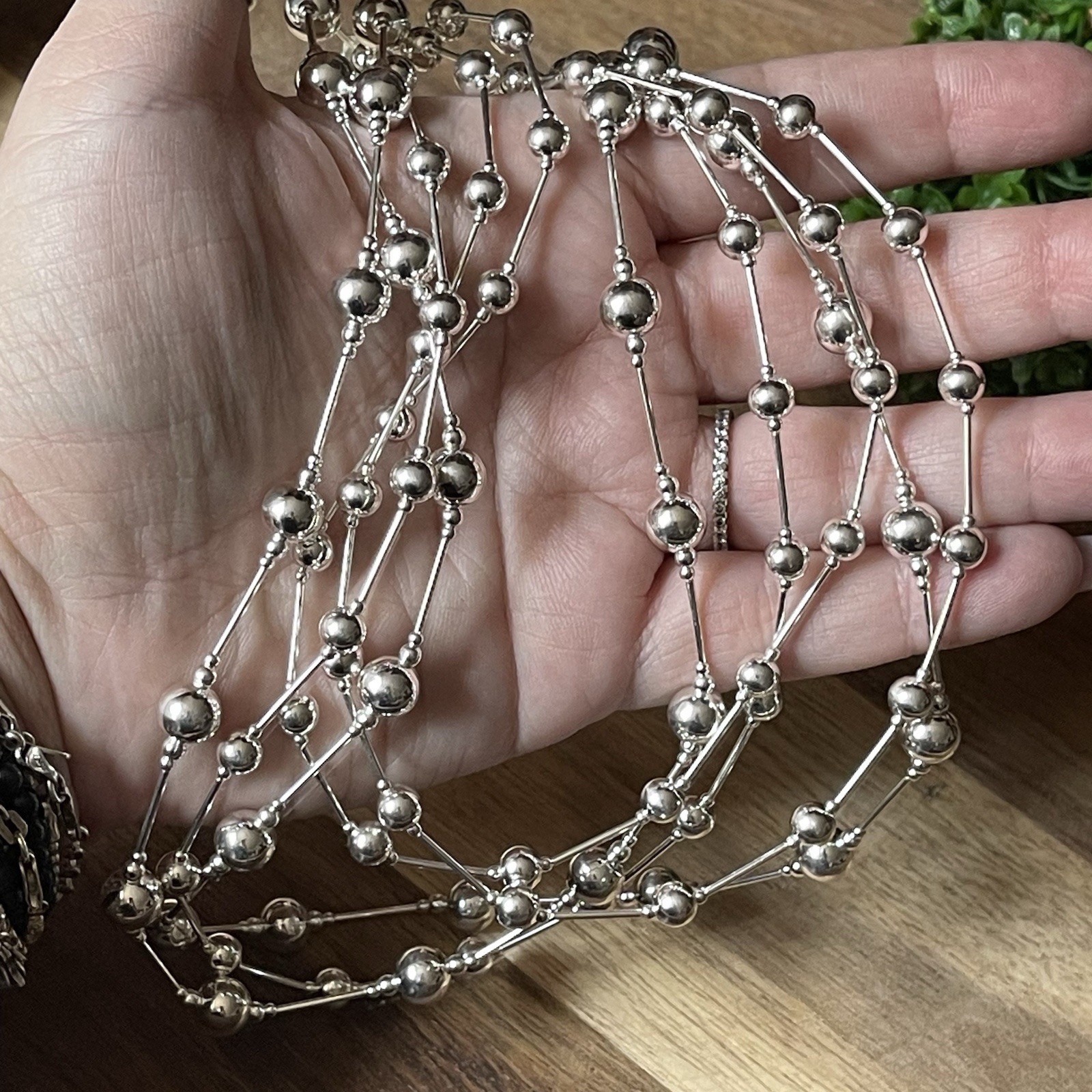 925 STERLING Silver Graduated bead 5 Strand Necklace 18/24 Inch -2 Inch Extender