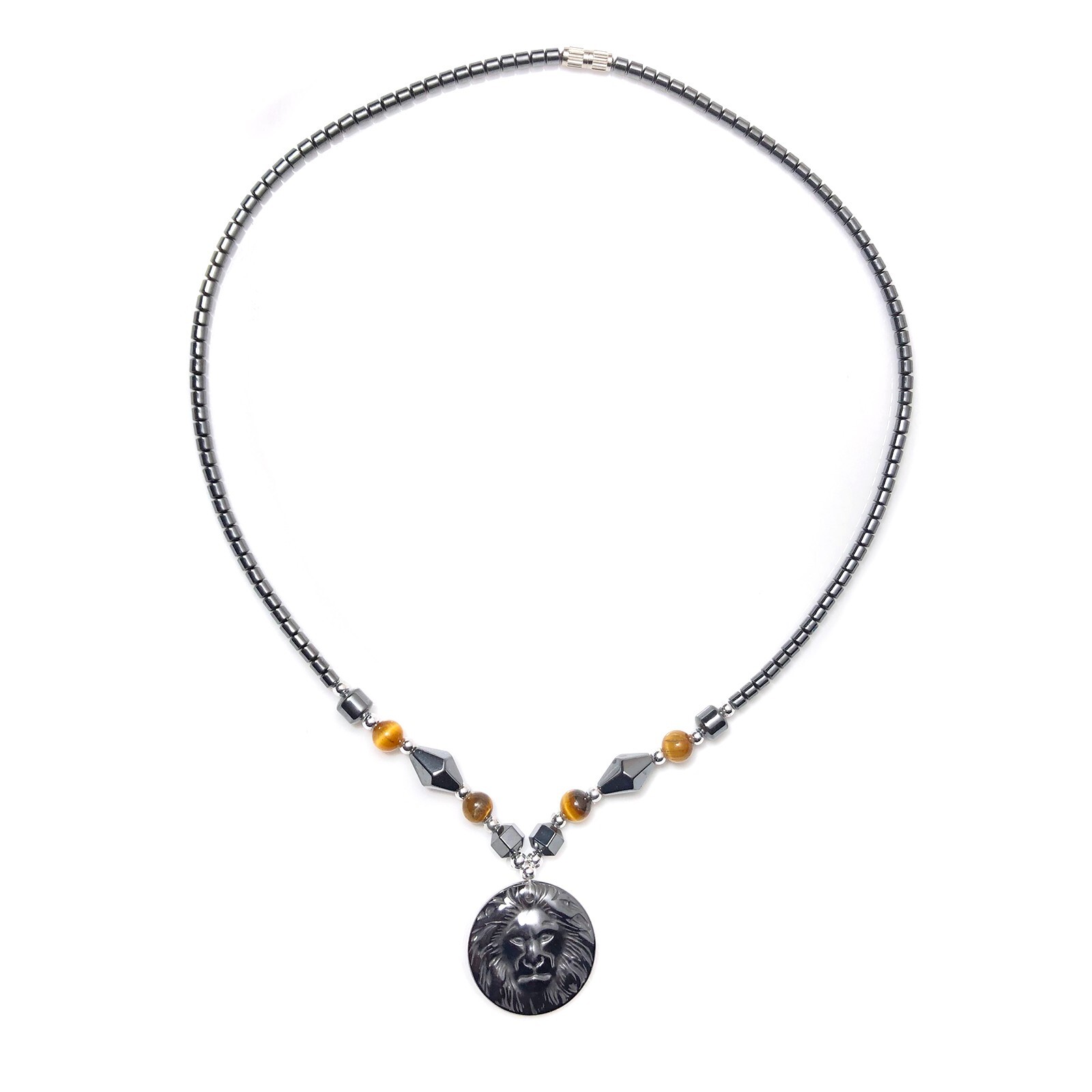 Hematite Necklace Small Lion Pendant Jah Love Rasta Africa Reggae Rasta 18″