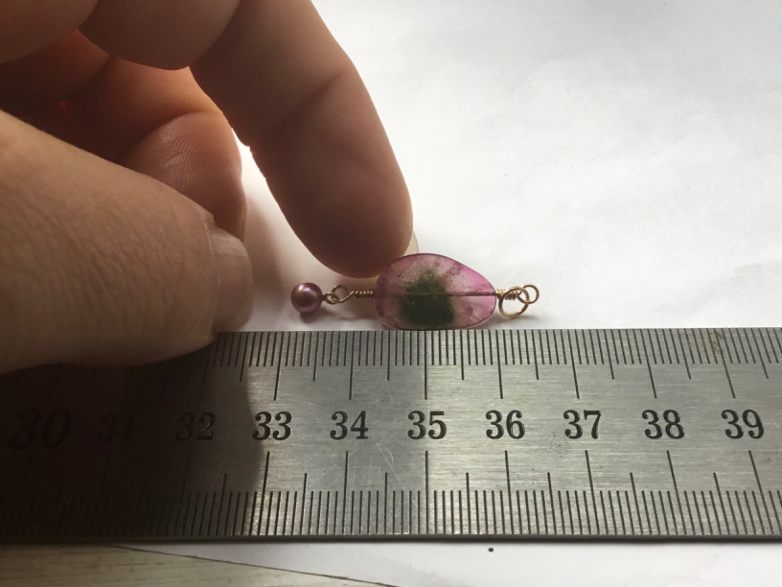 Solid 9ct gold tourmaline slice pendant 9k 375