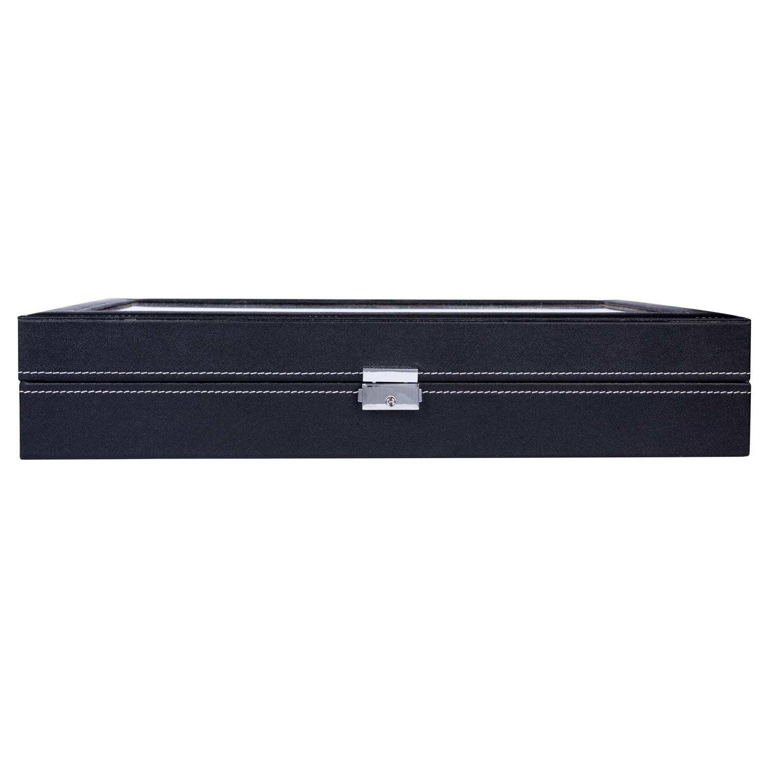 24 Slot Grids Leather Watch Box Display Case Organizer Glass Top Gift