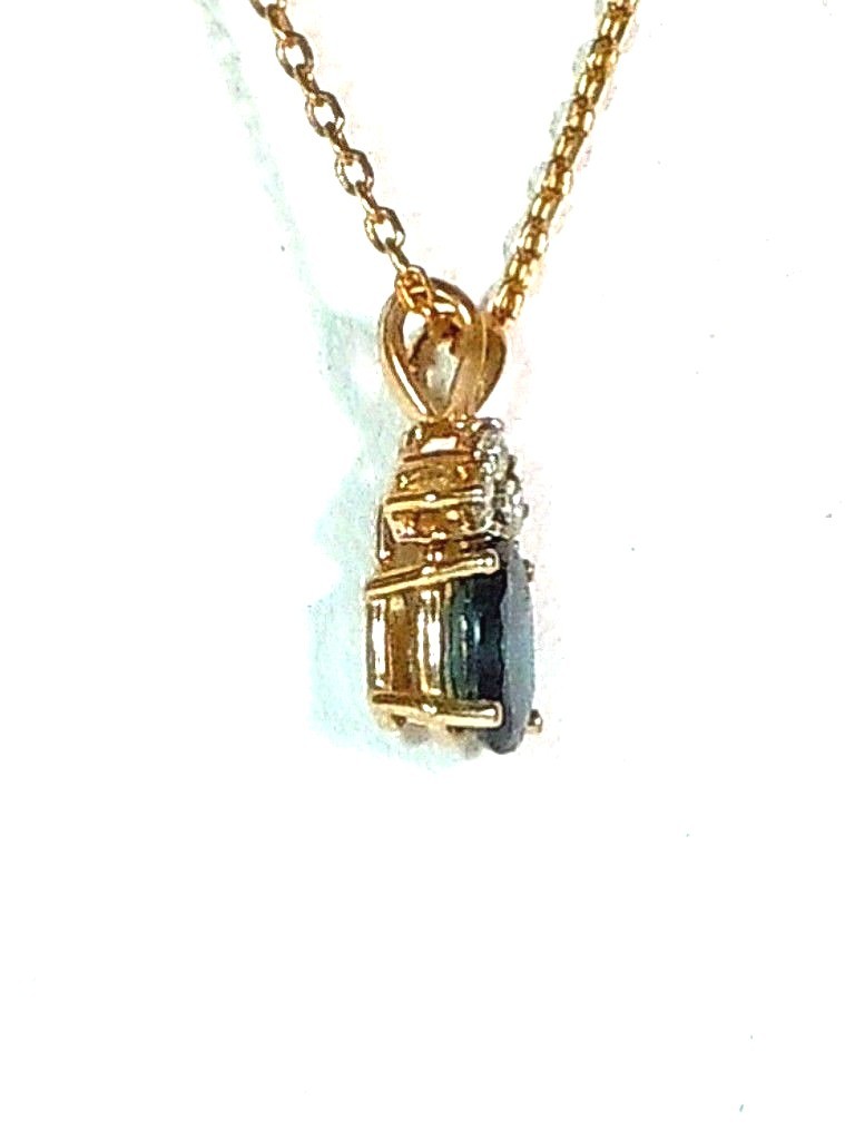 Pendant 14k Gold & Genuine Blue Sapphire w Diamond Accents w/FREE 14k GOLD CHAIN