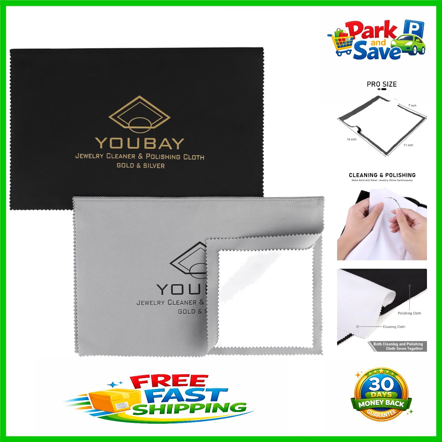 Elegant Black & Grey Jewelry Cleaner Cloth – Dual-Purpose for Gold & Silver Care