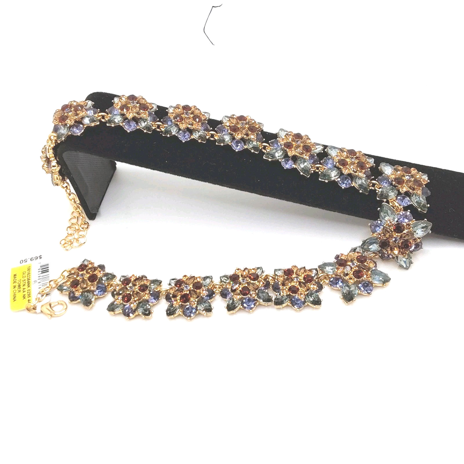 Charter Club Beautiful Gold Tone Multicolor Floral Link Crystal Necklace