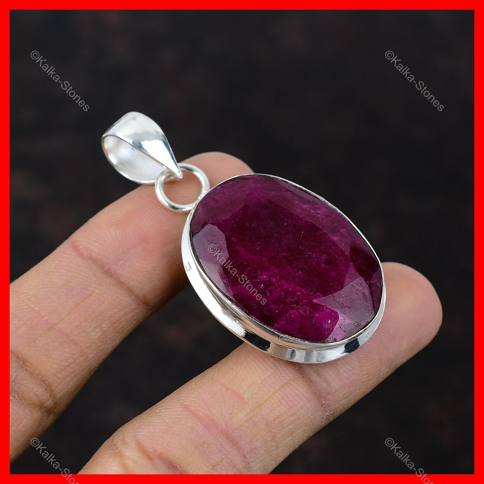 Valentines Sale Kashmir Rubi Gemstone Daughter Bezel Pendant 925 Sterling Silver