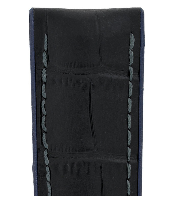 18mm Hirsch ANDY Calf Skin & Premium Caoutchouc Black & Blue Watch Strap