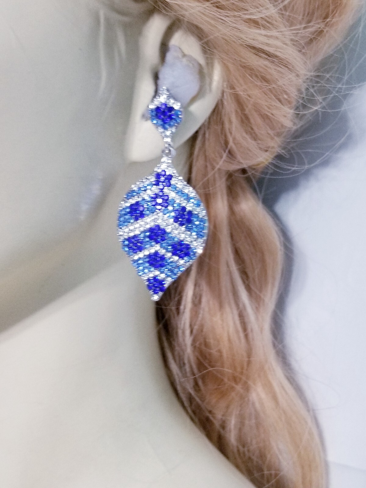 Chandelier Rhinestone Crystal Pageant Bridal Earrings Blue Drop Dangle 2.8 In