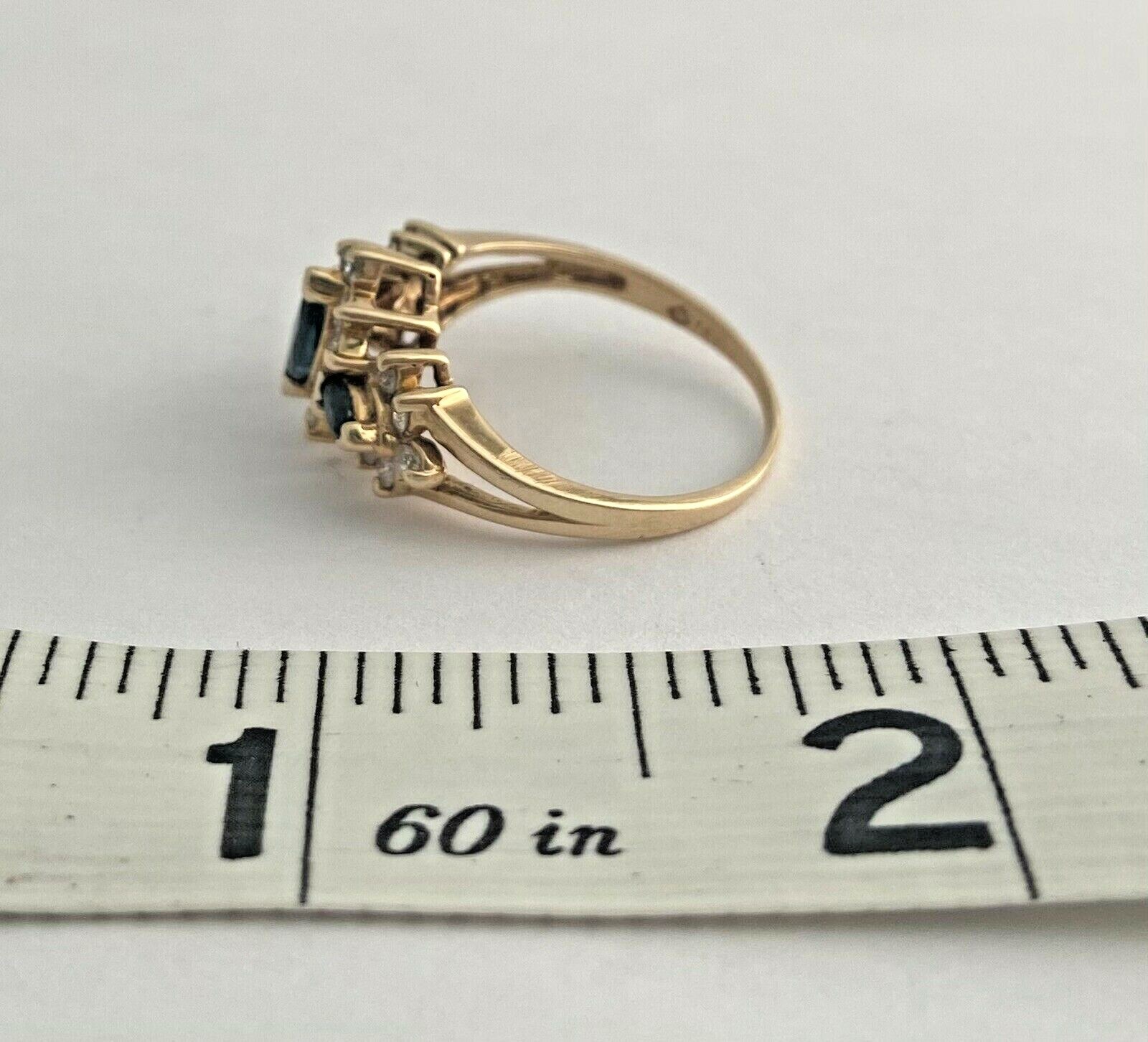 14K Yellow Gold Marquise Sapphire .60 Carats Diamond Ring 3.2 Grams Size 6.75