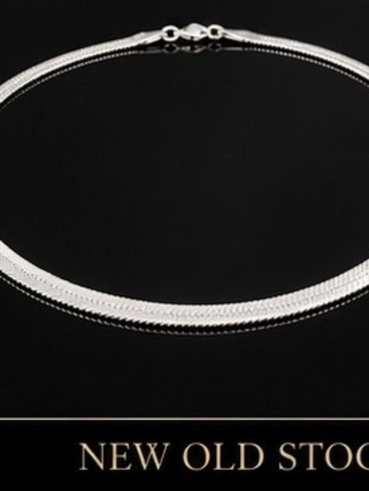 Vintage NOS 14K White Gold Plated 5mm Herringbone Necklace 18″ Flat Snake Chain