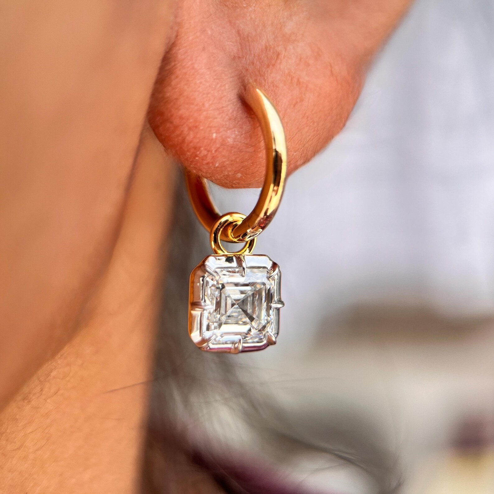 4CT Asscher Cut Moissanite Bezel & Prong Set Earrings 14K Multitone Gold Plated