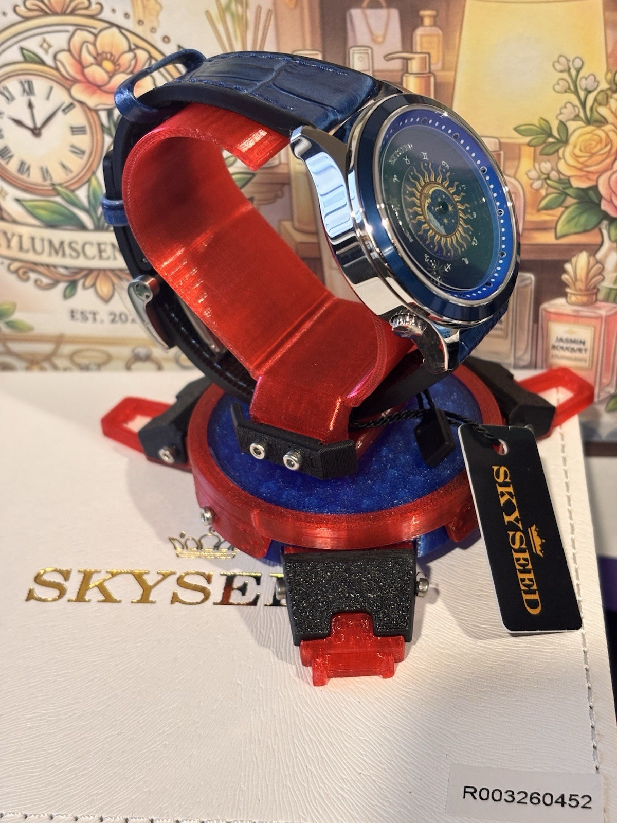 SKYSEED Celestial Blue Automatic Wristwatch, Exhibition Caseback, Leather Band