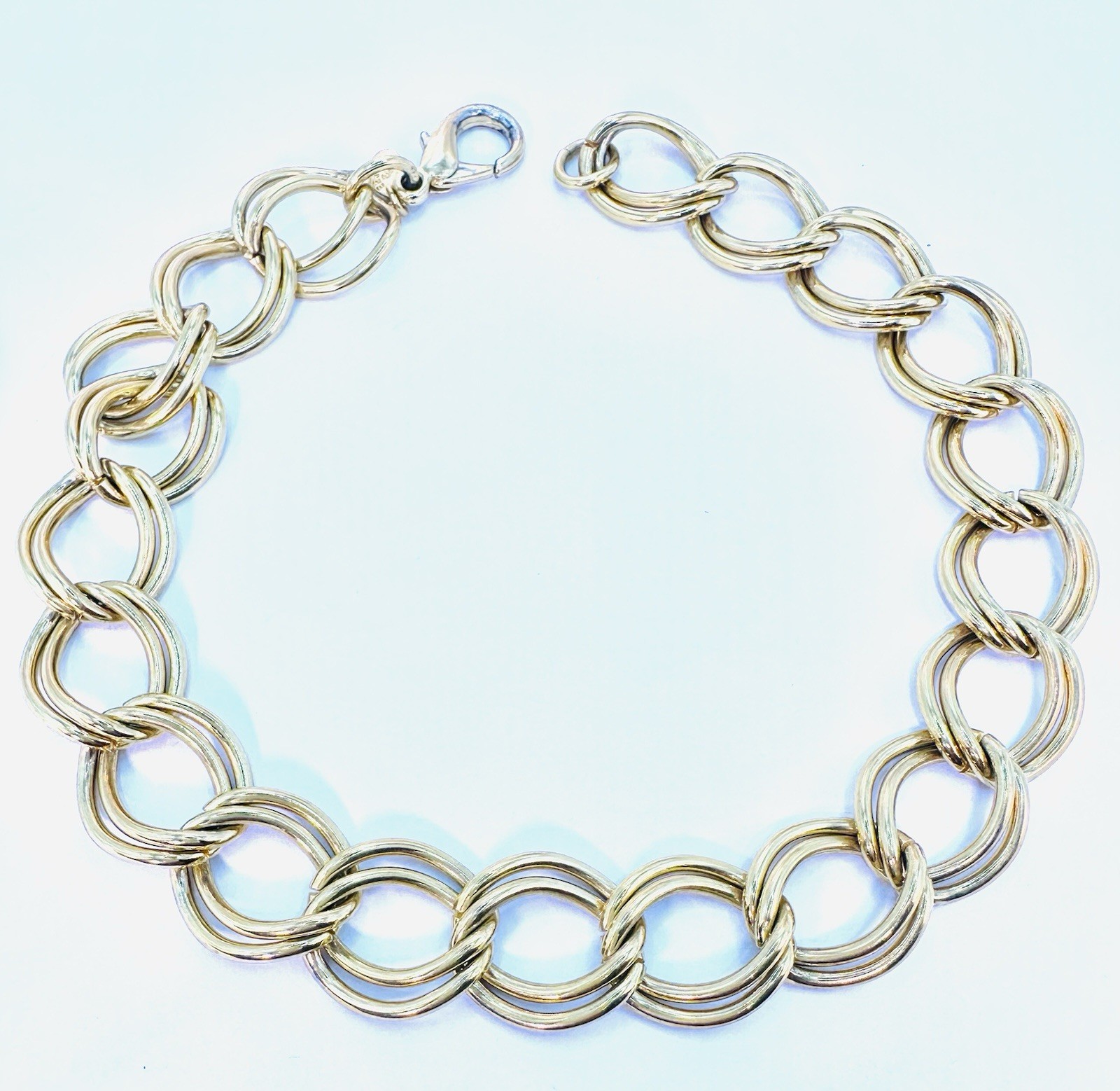 Erwin Pearl Signed Gold Tone Double Links Chunky Choker Necklace# 24- 26