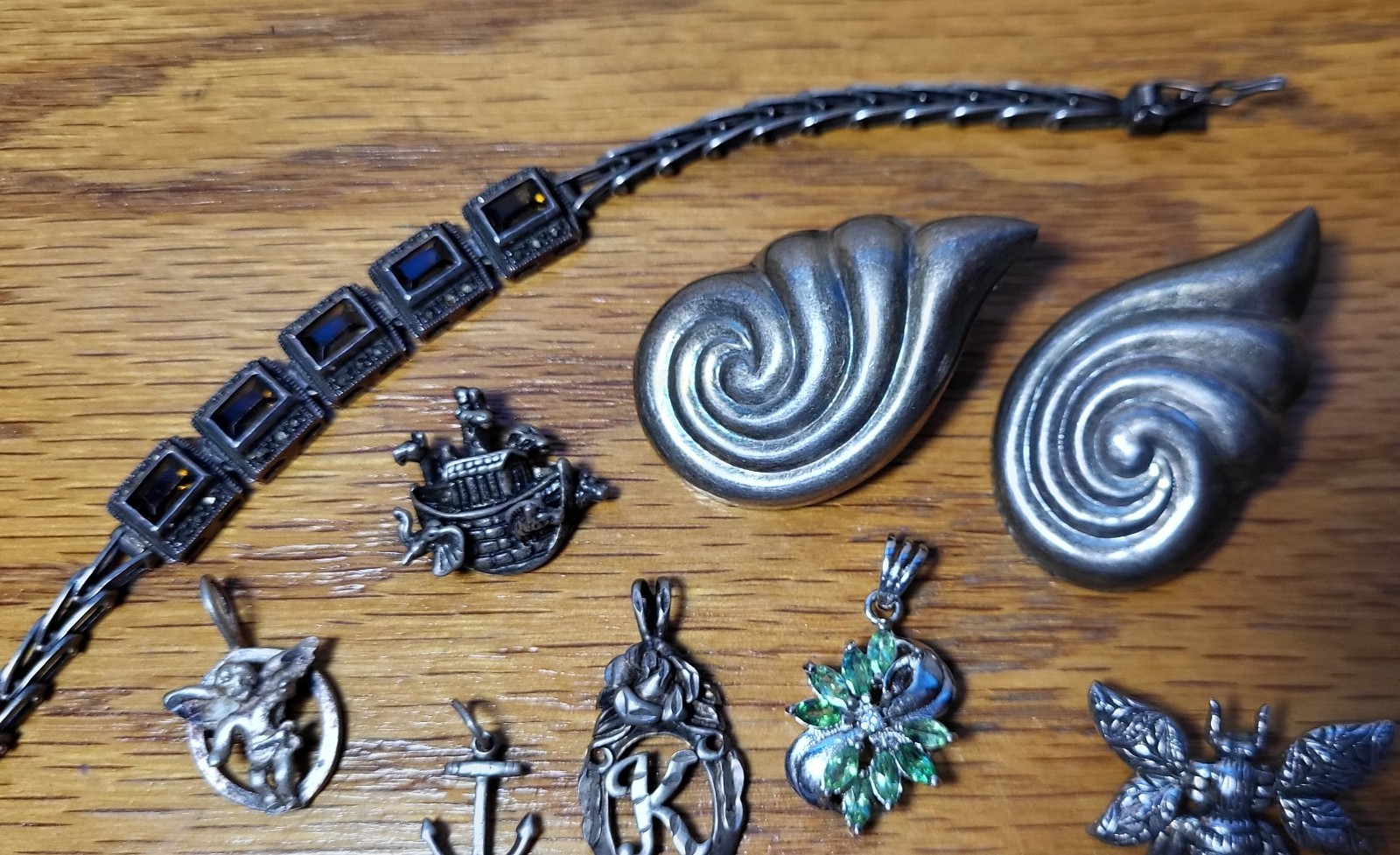 70+grams 22 Pices MARKED 925,SILVER EARRING,PENDANTS, BRACELET.WEARABLE,SELLABLE